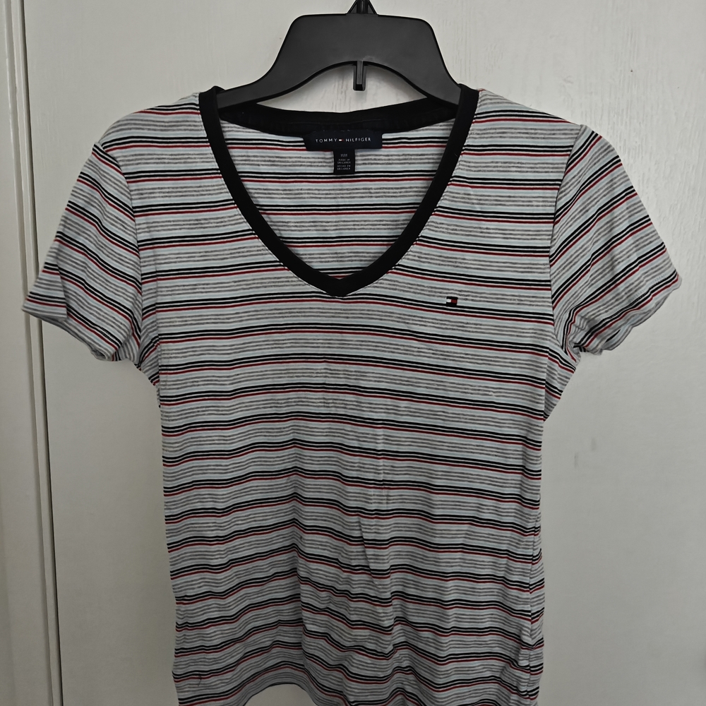 Tommy Hilfiger Women's Short Sleeve Striped Tee - Black, Red, White